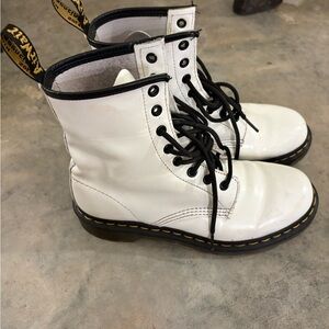 Dr. Martens White Leather Boots with Black Laces